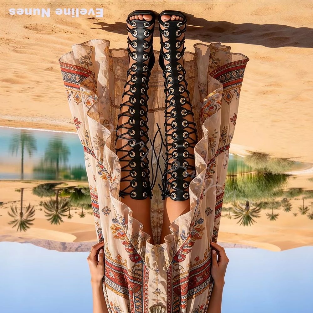 Knee High Boots Women - Sandálias de gladiador femininas, cano alto