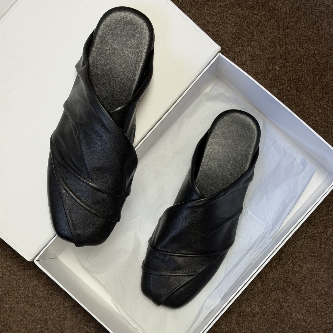 Mule Slip On - Sapatos de couro vintage pretos, modelo