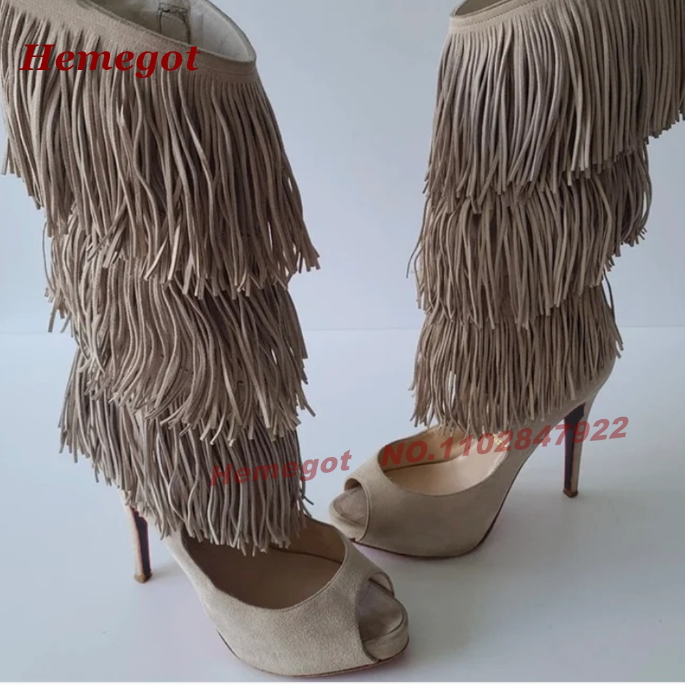 Knee High Boots Women - Sandálias Botas de Salto Alto Peep-Toe