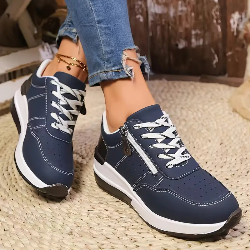 Oxford Lace Up Women - Tênis feminino com zíper lateral, plataforma,